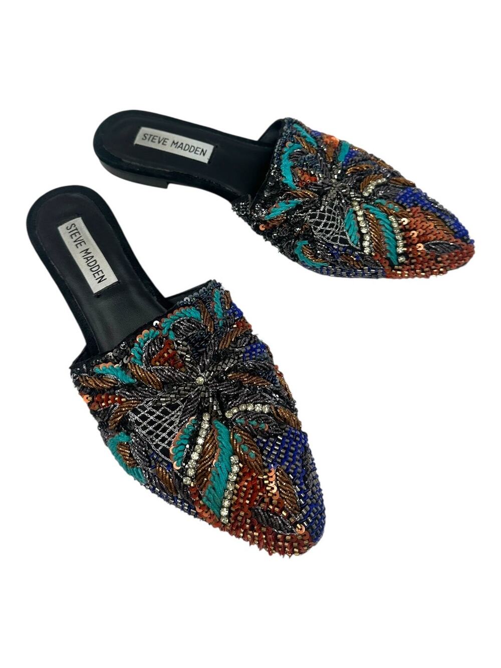 Steve Madden Lyrics Beaded Sequin Slip-On Mules Flats Size 7 Multicolor